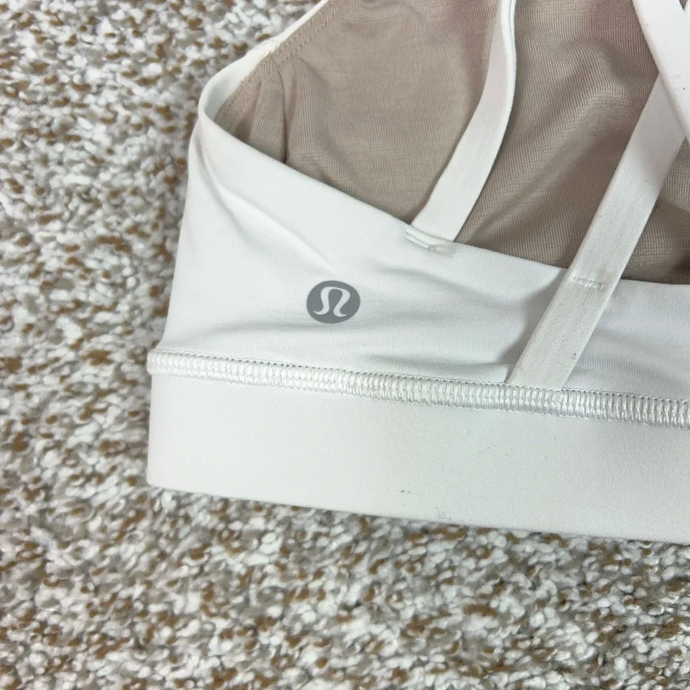 Lululemon Sports Bra Womens 4 White Energy Strappy Back Athletic Workout Yoga